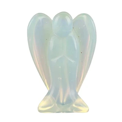 Image of Crystal Energy Chakra Reiki Healing Guardian Angel Shape Mini Figurine Statue Ornament Stone Wings Gift for Desk Home Decoration(Opal)
