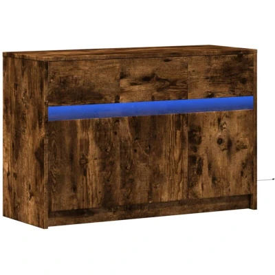 Image of vidaXL TV Cabinet with LED Smoked Oak 91x34x61 cm Engineered Wood