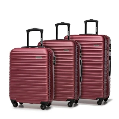 Image of WITTCHEN Travel Suitcase Carry On Cabin Luggage Hardshell Made of ABS with 4 Spinner Wheels Combination Lock Telescopic Handle Groove Line Set 3 suitcases Burgundy