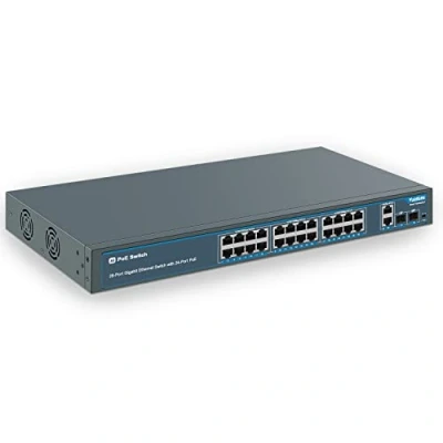 Image of YuanLey 28 Port Gigabit PoE Switch with 24 PoE+@400W, 2 Uplink Port, SFP, Sturdy Metal for Desktop/Rack Mount, AI Watchdog, VLAN , Plug and Play, Unmanaged