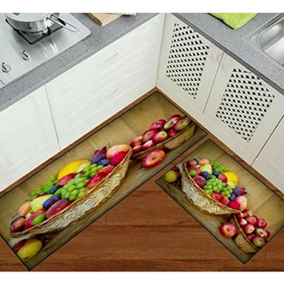 Image of Textile Home 3D Non Slip Kitchen Floor Mats Fruit Washable Rug Small &amp; Large (Fruit Basket, 50 x 70 cm)