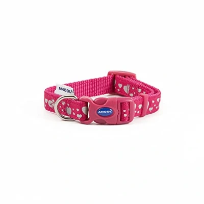 Image of Ancol Fashion Collar Pink Reflective Hearts Adjustable 45 70cm