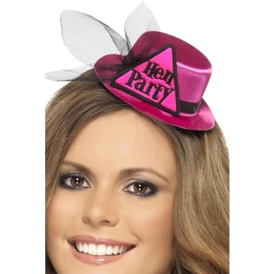 Image of Smiffys Hen Party Hat, Pink with Hairclip and Veil, &amp; stag Night Fancy Dress, Dress Up / adult items