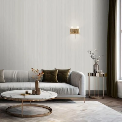 Image of Muriva Venezia Stripe Texture Vinyl Wallpaper Textured Woven Fabric Effect Modern for Living Room, Bedroom, Hallway Decorative Luxury Gold