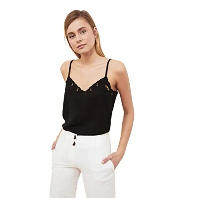Image of Trendyol Women Regular Basic V Neck Woven Blouse Black