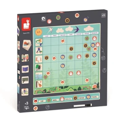 Image of Janod Chart Board + 97 Magnets Learn About The Week and Organising Cardboard Toy 3 Years +, J05469, Blue/Green