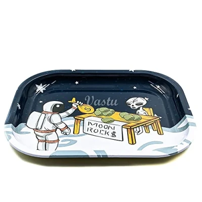 Image of Rolling Tray Small Metal Smoking Various Cartoon Designs (Moon Rocks)