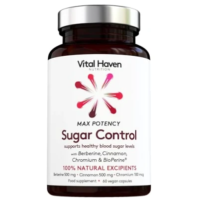Image of Berberine 98% 500mg, Cinnamon Chromium 100mg with Bioperine for Maximum Absorption 60 Capsules High Strength Vegan Supplement Blood Sugar Control Premium Ingredients Made in The UK