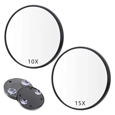 Image of Magnifying Makeup Mirror Compact 10X 15X Eyebrow Small Mini Tiny Travel with Suction Cups,2Pcs