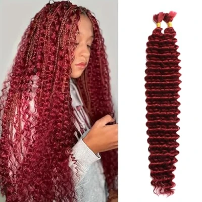 Image of 24 Inch Boho Braids For Braiding 100g Deep Wave Bulk Hair Curly 2 Bundles No Weft Wet and Wavy Twist Crochet Women (BUG#, Inch(50g/Bundle x2))
