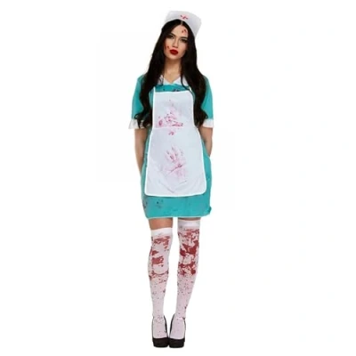 Image of My Illusions Bloody Nurse Costume + Stockings Women&#039;s Halloween Ladies Zombie Fancy Dress Outfit