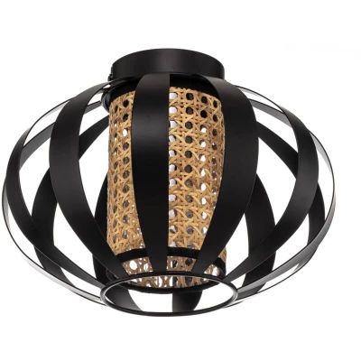 Image of Lindby Tamira ceiling light, black, rattan, Ø 28 cm, E27