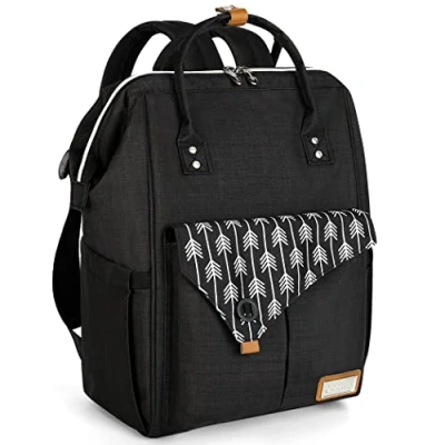 Image of Lekebaby Baby Changing Backpack Bag with Mat Multifunctional Large Capacity Travel for On the Go Black