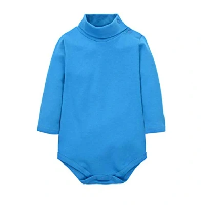Image of CuteOn Baby Boys Girls Solid Color Basic Turtleneck Cotton Bodysuit Jumpsuit Blue 24 Months