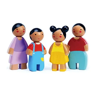 Image of Tender Leaf Toys Wooden Sunny Doll Family for Dolls House With Mum, Dad, and Two Children Inspire Imaginative Play 3+