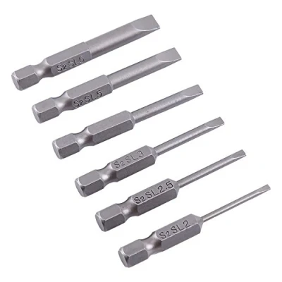 Image of 6pcs 50mm 2.0 6.0mm 0.25&quot; Hex Shank Alloy Flat Head Magnetic Slotted Tip Screwdriver Drill Bits Set