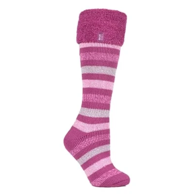 Image of HEAT HOLDERS Ladies Thermal Winter Warm Wellington Boot Socks UK Size 4 8 (Hellebore Pink Stripe)