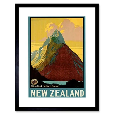 Image of Wee Blue Coo Mitre Peak Milford Sound New Zealand Lake Cloud Picture Framed Wall Art Print