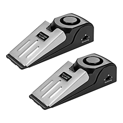 Image of Fuers Door Stop Alarm, 2 Pack Portable Wedge Shaped Security Stopper Alarm with Non Slip Rubber, 125dB Siren Adjustable Sensitivity Lightweight, Suitable for Home Hotel Intruder Alert Detection