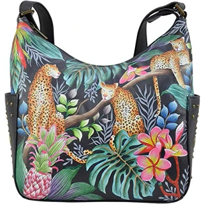 Image of Anuschka Women’s Genuine Leather Classic Hobo Hand Painted Exterior Jungle Queen
