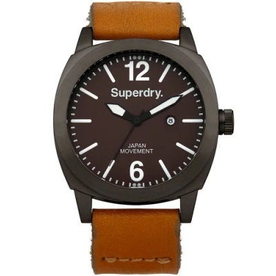 Image of Superdry SYG103TT Men&#039;s Watch XL Analogue Quartz Leather, Brown/Black, Strap.