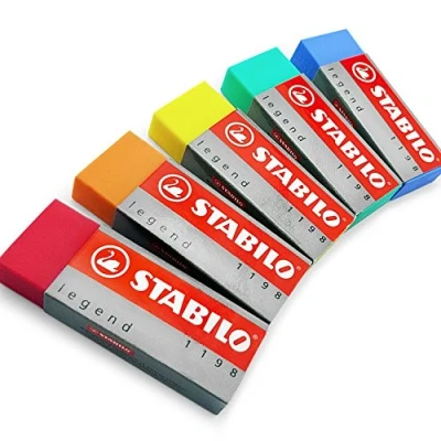 Image of STABILO Legend Plastic Eraser Pack of 5 Blue, Green, Orange, Red, Yellow