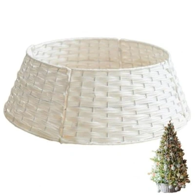 Image of Wicker Christmas Tree Skirt 60cm Festive Xmas Stand Cover Traditional Decoration Rattan Basket Tidy Decor Perfect for Indoor Use