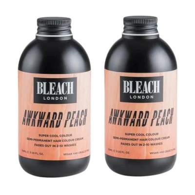 Image of BLEACH LONDON Awkward Peach Semi Permanent Hair Colour Cream (2 Pack) Pastel Peachy Gold, Vegan, Cruelty Free, Temporary Dye, 150 ml x 2