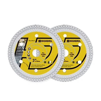 Image of HIGHDRIL 2PCS Diamond Tile Cutting Disc 75 mm X 10 Mesh for Granite, Concrete, Stone, Clinker