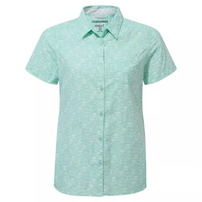 Image of Craghoppers Womens/Ladies Nosilife Tillia Printed Short Sleeved Shirt (Poolside Green) Blue Size 12 UK