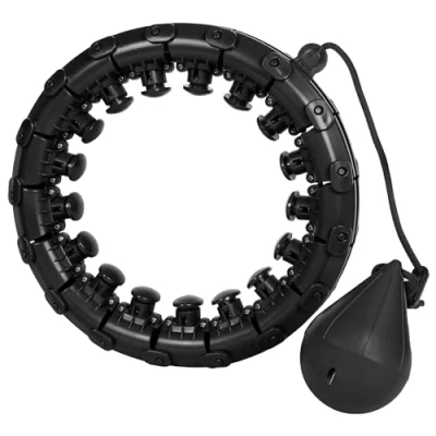 Image of ASAB Weighted Hula Hoop for Adults and Kids 360 Degree Spinning Ball Easy to Assemble Fitness Smart Adjustable Size 24 Knots Abdominal Exercise Detachable Ring Gymnastics (Black)