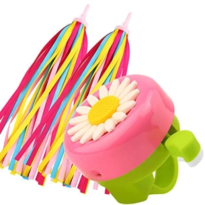 Image of Paliston Kid&#039;s Bike Bell Bicycle for Girls Horny Toddler Bells with Streamers Pink Green
