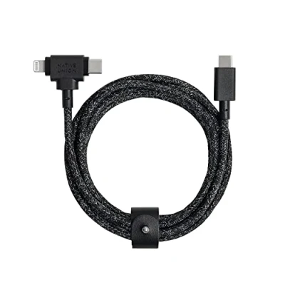Image of Native Union Belt Cable Duo 5ft Ultra Strong Braided Universal Charging Made with Recycled Materials 2 in 1 Multi Device MFi Certified Connectors for Lightning &amp; Type C devices (Cosmos)