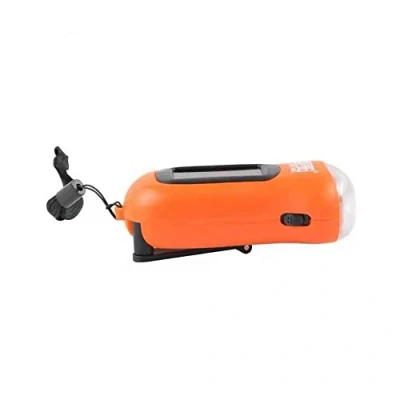 Image of LED Torch Hand Crank Dynamo Solar Powered Flashlight Lamp Emergency Light Survival (Orange)