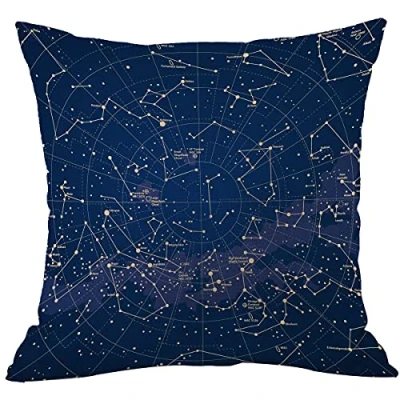 Image of CANSEGO Star Map Cushion Covers City Constellation in Night Sky Navy Blue Square Pillowcases Cotton Linen Throw Pillow for Women Men Boys Girls Bed 18x18 Inch