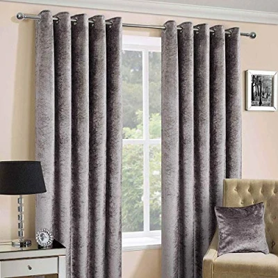 Image of HOMESCAPES Silver Crushed Velvet Lined Curtain Pair 66 x 72 Inch Drop (167 182 cm) Luxury Heavy Weight Contemporary Neutral Eyelet Curtains