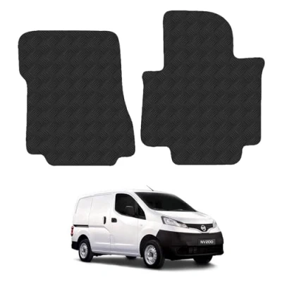 Image of Rubber Floor Mats for the Nissan NV200 (2009+) [Not suitable ENV200] Custom Van Accessory Tailored fit Heavy Duty, Waterproof &amp; Anti Slip Work with Clips