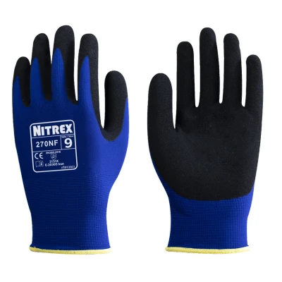Image of NITREX 270NF 10 Pairs of Gardening Gloves, Sandy Nitrile Palm Coating, Abrasion and Tearing Protection, Reduces Hand Fatigue, Blue/Black, Size 8