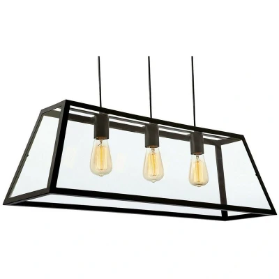Image of Kew 3 Light Ceiling Pendant Black, Clear Glass, E27