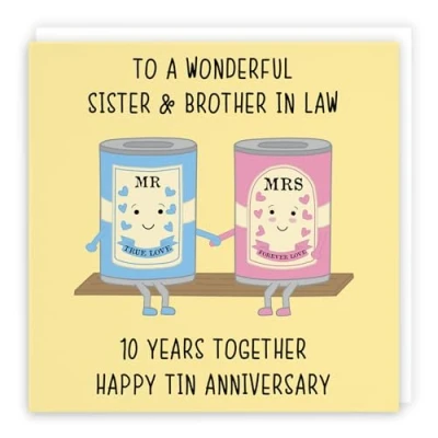 Image of Hunts England Large Sister And Brother In Law 10th Anniversary Card To A Wonderful &amp; 10 Years Together Happy Tin Iconic 210 x mm Cute