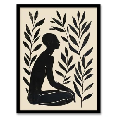 Image of Artery8 Peace in the Leaves Meditation Minimal Yoga Zen For Living Room Artwork Framed Wall Art Print A4