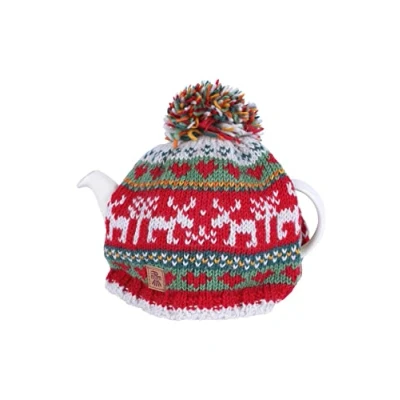 Image of Pachamama Handknitted Medium 4 6 Cup 1.2L Wool Tea Cosy/Teapot Cover Reindeer Pattern Insulated Handmade Fair Trade Multicoloured