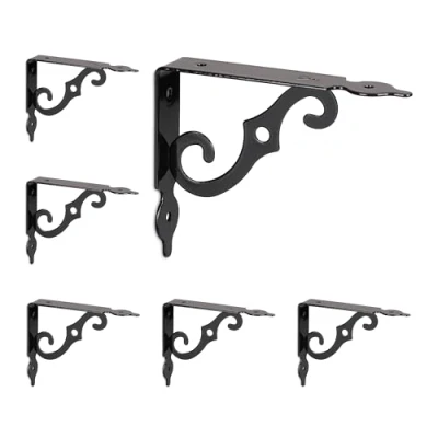 Image of Shelf bracket, Set of 6, for Wall, Support Angles, Wall Vintage, hwd: 11 x 2.5 14 cm, Metal, Black Relaxdays