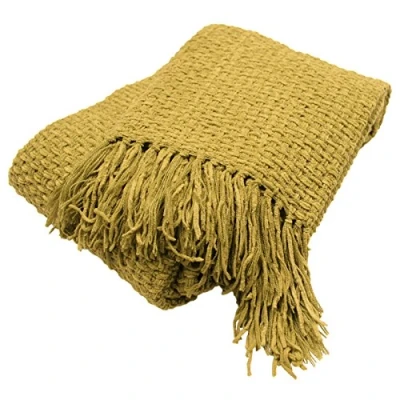 Image of Just Contempo Chenille Throw, Olive Yellow, 152x203 cm