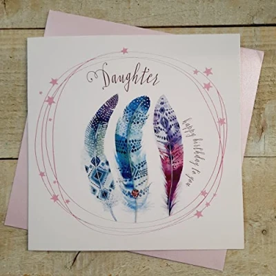 Image of WHITE COTTON CARDS DAUGHTER FEATHERS BIRTHDAY CARD, HAND FINISHED (SP57 D)
