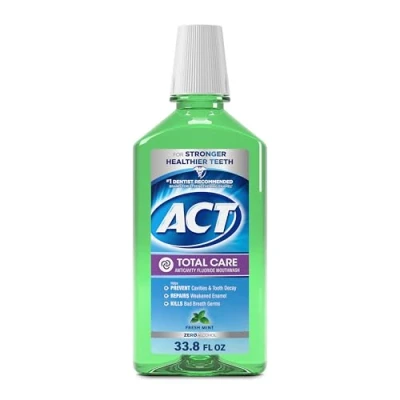Image of Act Total Care Mouthwash with Fluoride, cavity fighting, Fresh Mint, 33.8 fl oz