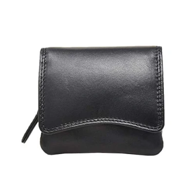 Image of House of Luggage Womens Real Soft Leather Trifold Clutch Purse Photo ID Banknotes Coins Card Holder Wallet HLG216 (Black)