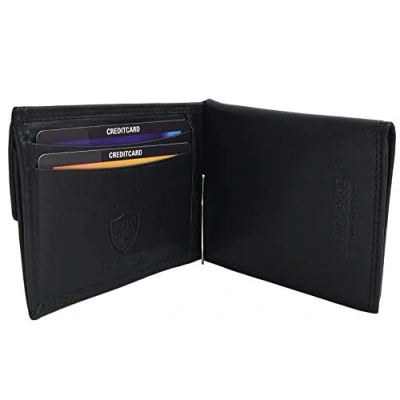Image of myledershop Cowhide Nappa Leather dollarclip Wallet in Black