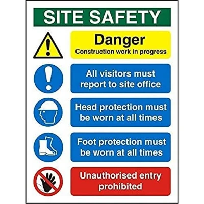 Image of Seco Site Safety, Danger Construction Work in Progress Sign, 450mm x 600mm 3mm Foam PVC