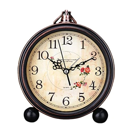 Image of SWHONG Rural Mantle Clock Metal Home Decoration Retro Table Black